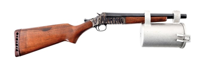 (C) HARRINGTON & RICHARDSON BRIDGER LINE THROWING GUN WITH CASE AND ACCESSORIES.