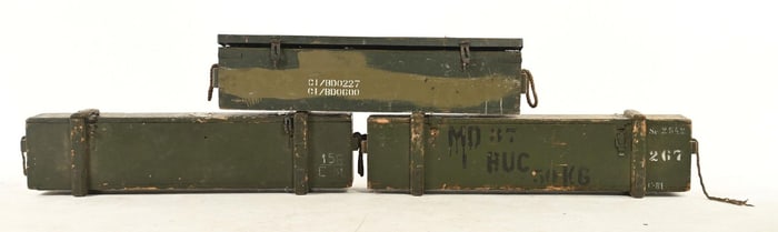 LOT OF 3: VICKERS/LEWIS MACHINE GUN TRANSIT CHESTS.