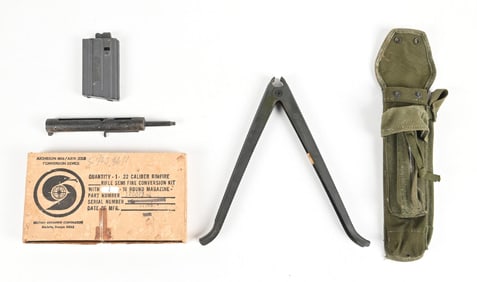 LOT OF 2: ATCHISSON M16/AR15 .22 LR CONVERSION KIT BY MILITARY ARMAMENT CORP AND M16 BIPOD