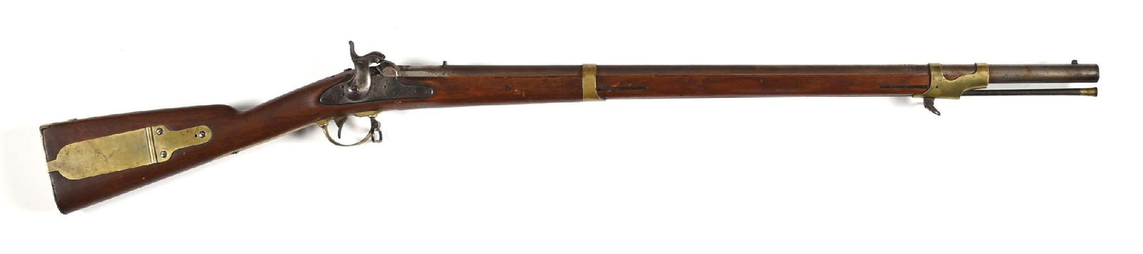(A) WHITNEY MODEL 1841 U.S. PERCUSSION RIFLE.: Lock is dated 1848 along with US Whitney legend. The left side of the full length walnut stock has two boxed cartouche stamps: "WAT" for William Thornton and "JH" for Joseph Hannis. Features brass fur
