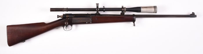 (C) CUSTOM H.M. POPE BARRELED KRAG MODEL 1898 RIFLE IN .22 HORNET.