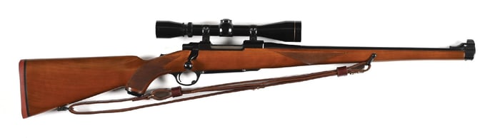 (C) RUGER M77 .243 WINCHESTER BOLT ACTION RIFLE WITH MANNLICHER STYLE STOCK.