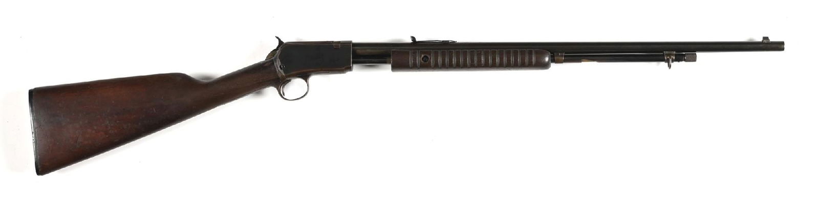 (C) WINCHESTER MODEL 62A SLIDE ACTION GALLERY RIFLE.: Dates to 1958. Standard round barrel, 2/3rds length magazine, dovetailed front sight, flat top sporting rear sight without elevator, takedown, blue finish, walnut stock, black Winchester buttplate, an