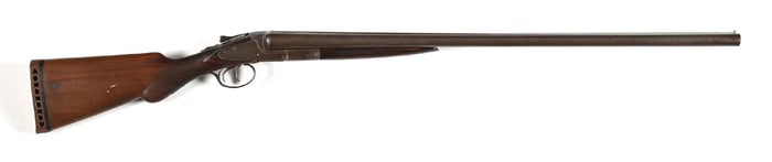 (C) HUNTER ARMS L.C. SMITH SIDE BY SIDE 12 GAUGE SHOTGUN.