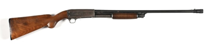 (C) ITHACA MODEL 37 FEATHERWEIGHT 20 BORE SLIDE ACTION SHOTGUN.