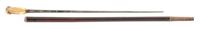 HANDSOME SWORD CANE WITH SILVERED INSCRIPTION.