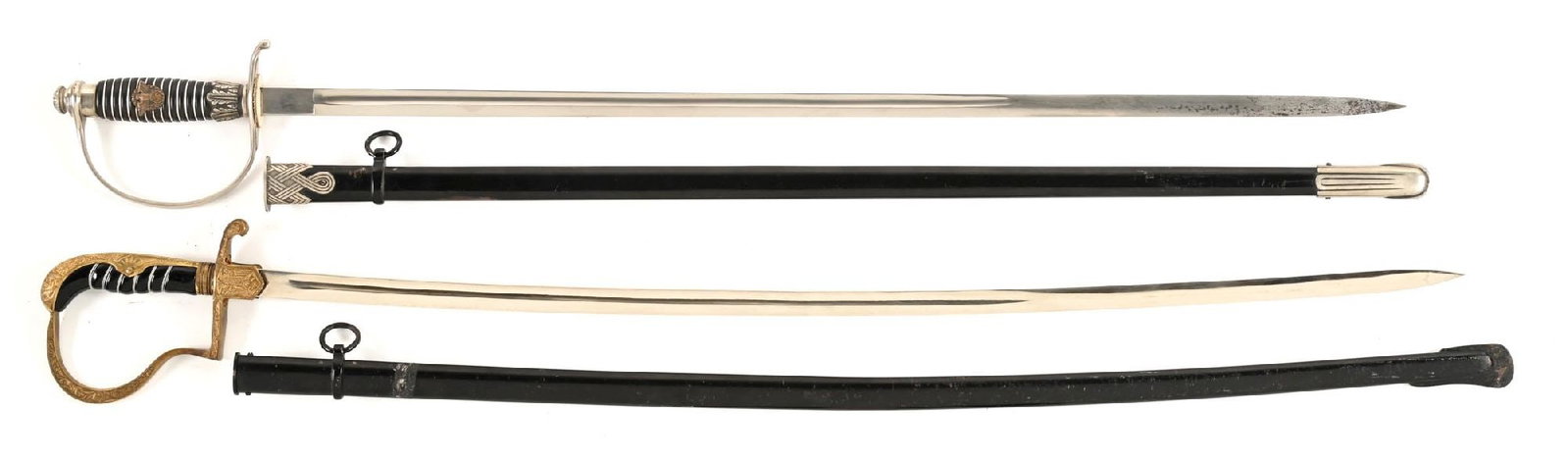 LOT OF 2: THIRD REICH HEER AND POLIZEI SWORDS.: Lot consists of: (A) Third Reich M36 Polizei sword marked "ORIGINAL / Eickhorn / SOLINGEN". The blade remains bright and exhibits scattered blemishes with pitting on the five inches near the tip which