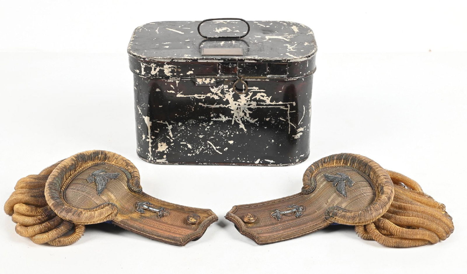 CASED WWI ERA US NAVY CAPTAIN'S EPAULETTE SET ATTRIBUTED TO REAR ADMIRAL EDWARD EVERETT HAYDEN.: Circa 1912-1922 U.S. Navy officer's epaulettes attributed to Rear Admiral Edward Everett Hayden who was not only a naval officer, but also an inventor and meteorologist. Hayden was a lifelong naval of