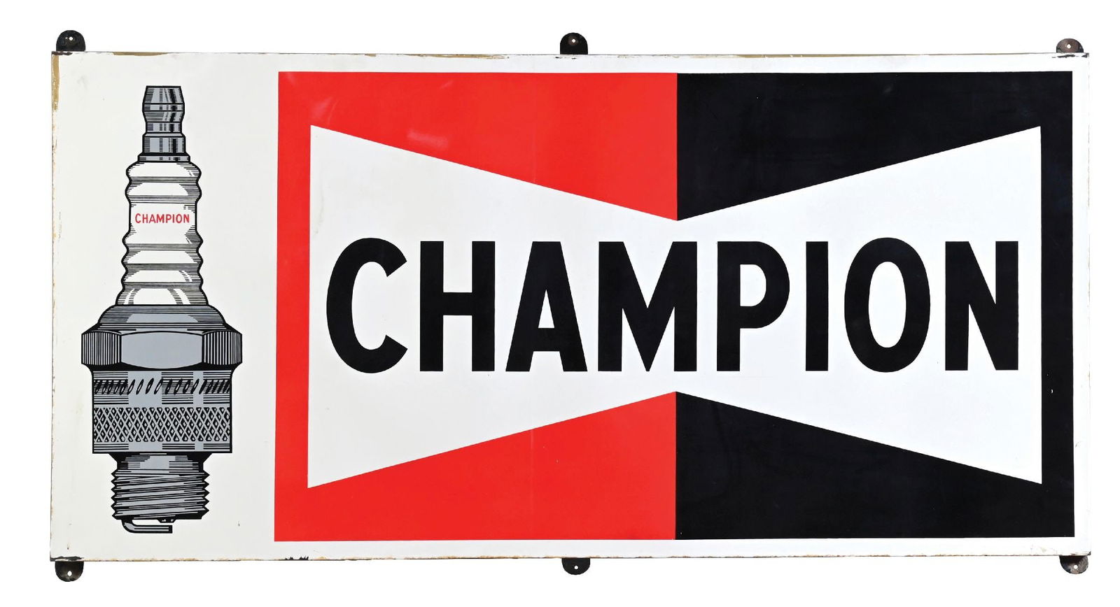 CHAMPION SPARK PLUGS PORCELAIN SIGN W/ SPARK PLUG GRAPHIC. (1 of 2)