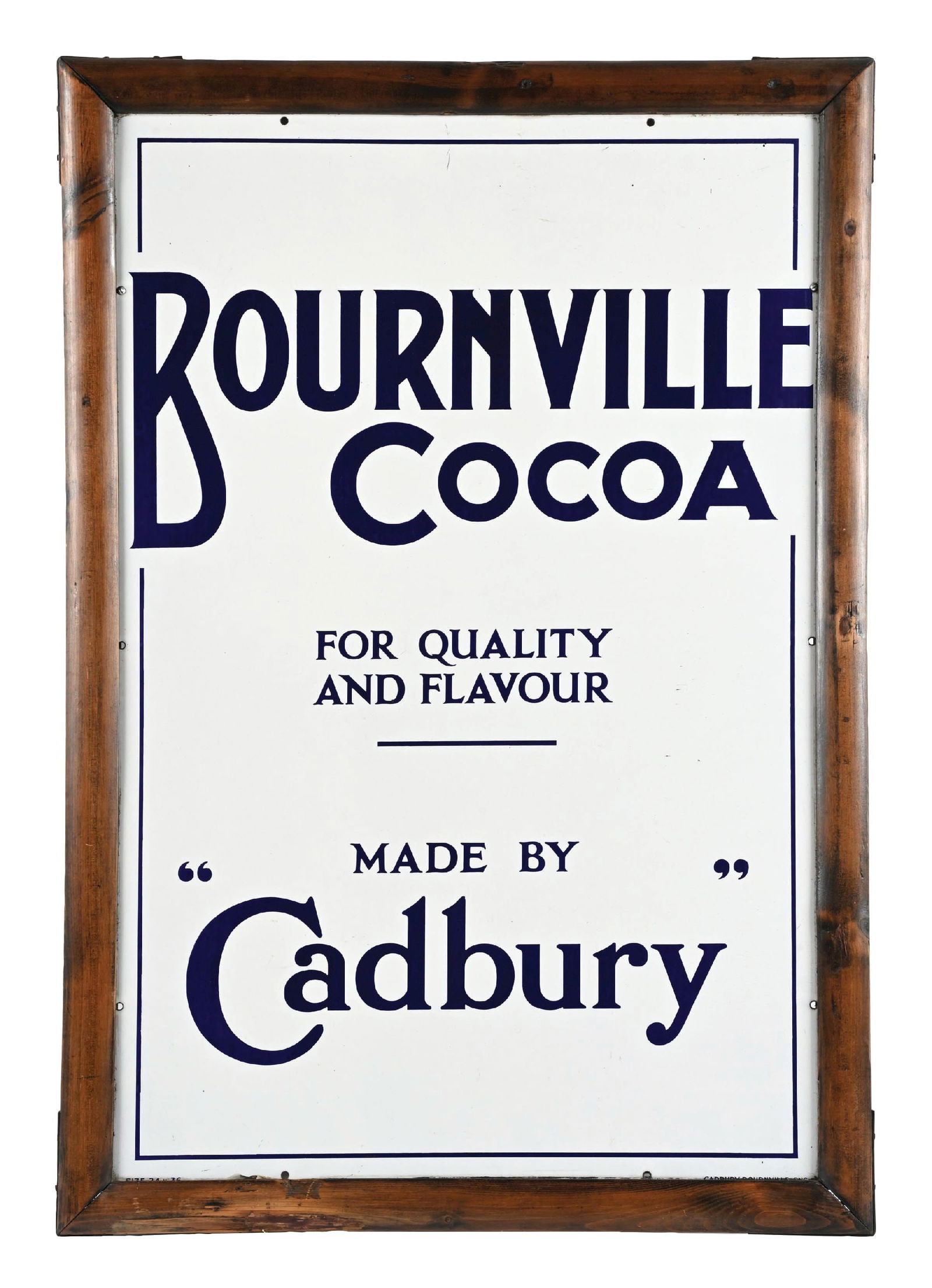 BOURNVILLE COCOA MADE BY CADBURY PORCELAIN SIGN WITH ORIGINAL FRAME (1 of 4)