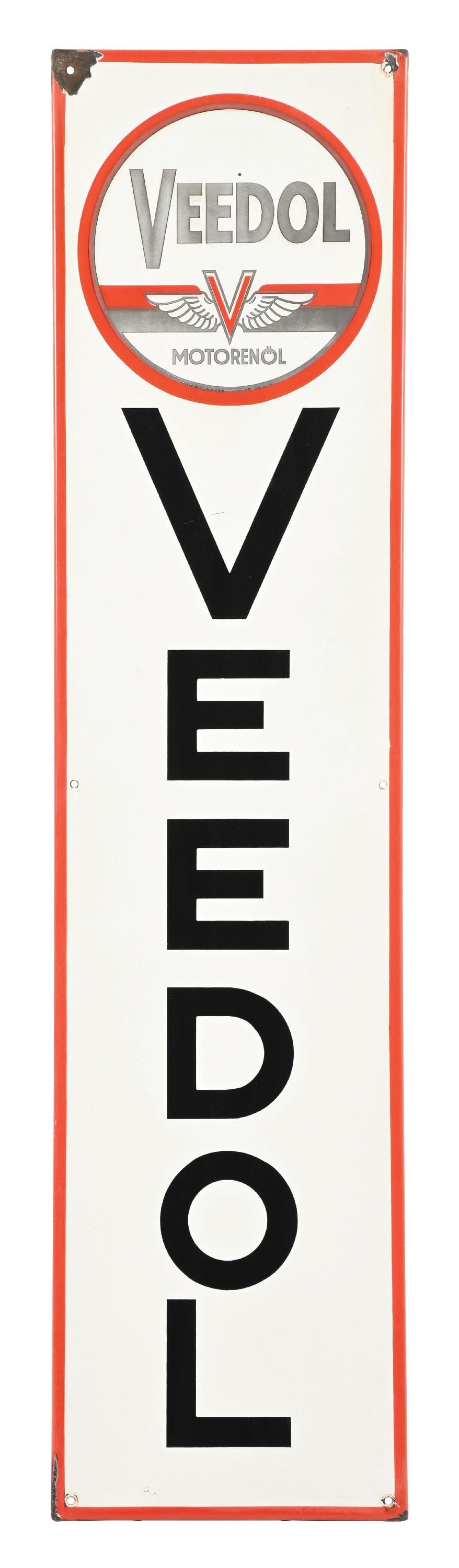 VEEDOL MOTOR OIL PORCELAIN SIGN W/ COOKIE CUTTER EDGE (1 of 2)
