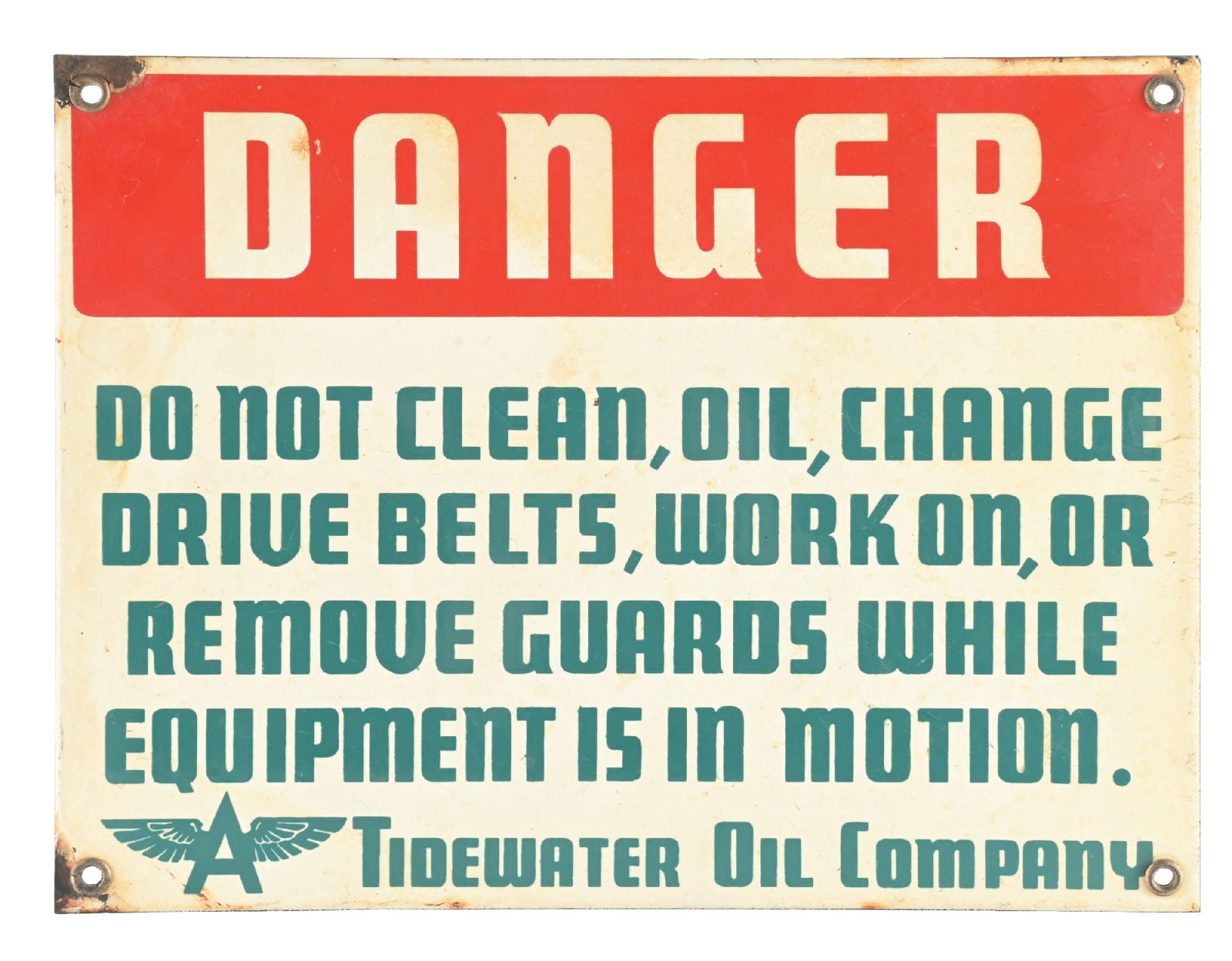 TIDEWATER OIL CO. "DANGER" PORCELAIN SIGN W/ FLYING A GRAPHIC (1 of 2)