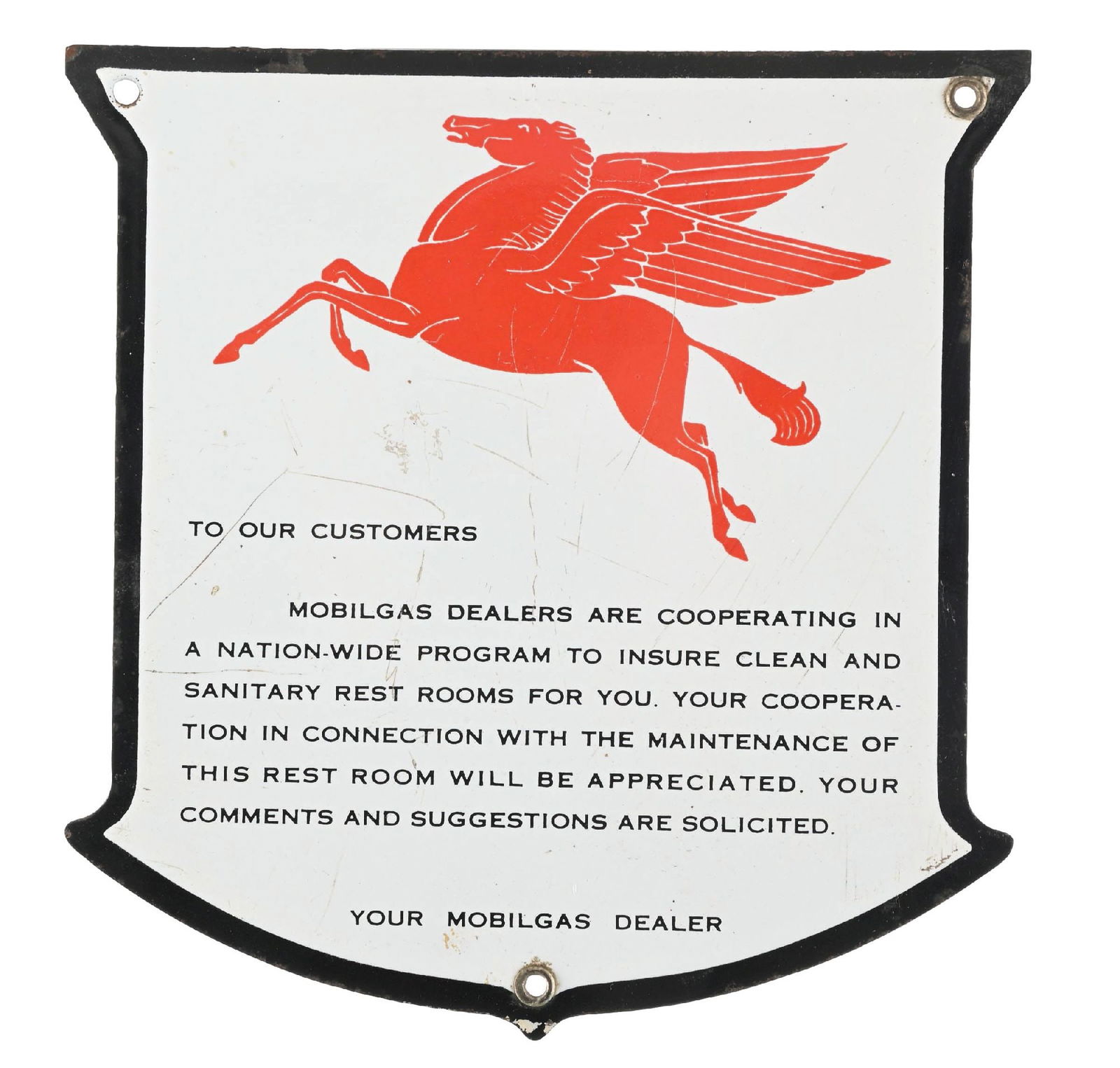 MOBILGAS DEALER PORCELAIN REST ROOM SHIELD SIGN (1 of 2)