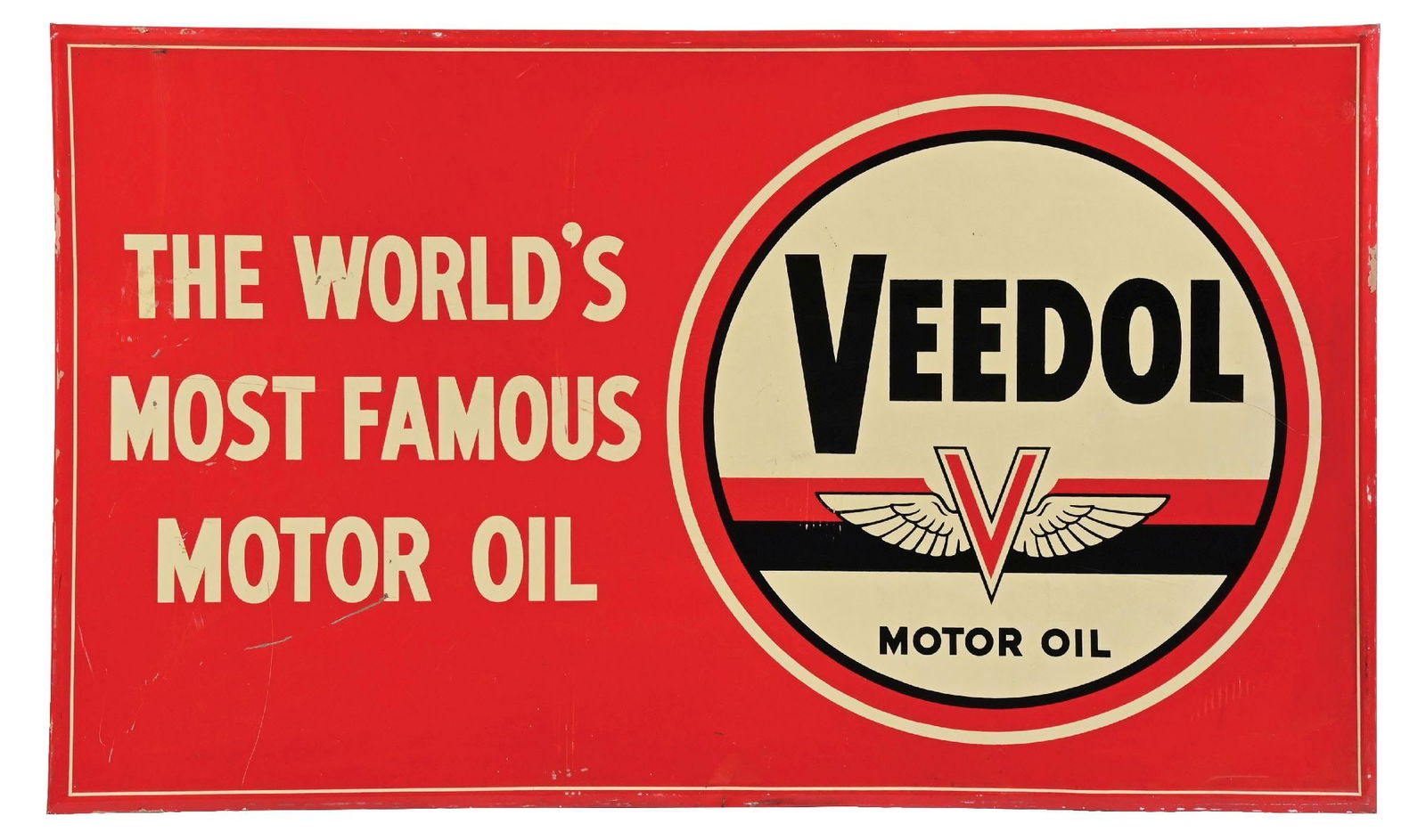 VEEDOL MOTOR OIL "THE WORLD'S MOST FAMOUS MOTOR OIL" SELF-FRAMED TIN SIGN (1 of 2)