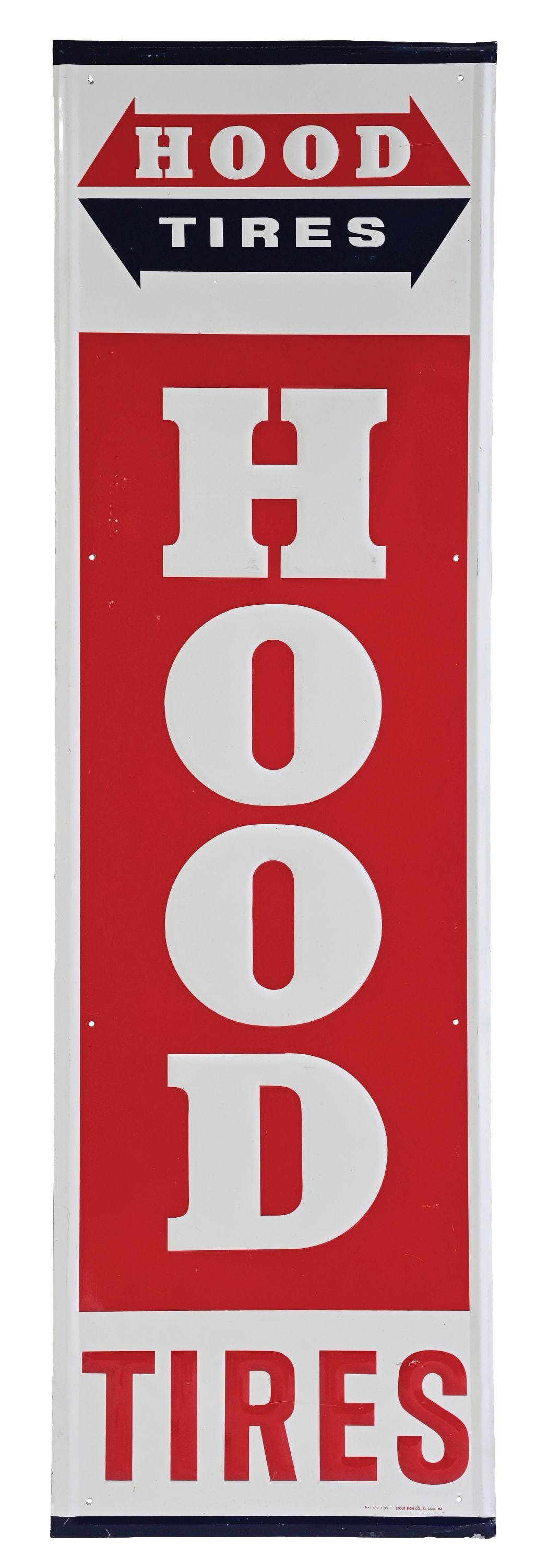 HOOD TIRES EMBOSSED TIN SERVICE STATION SIGN (1 of 3)