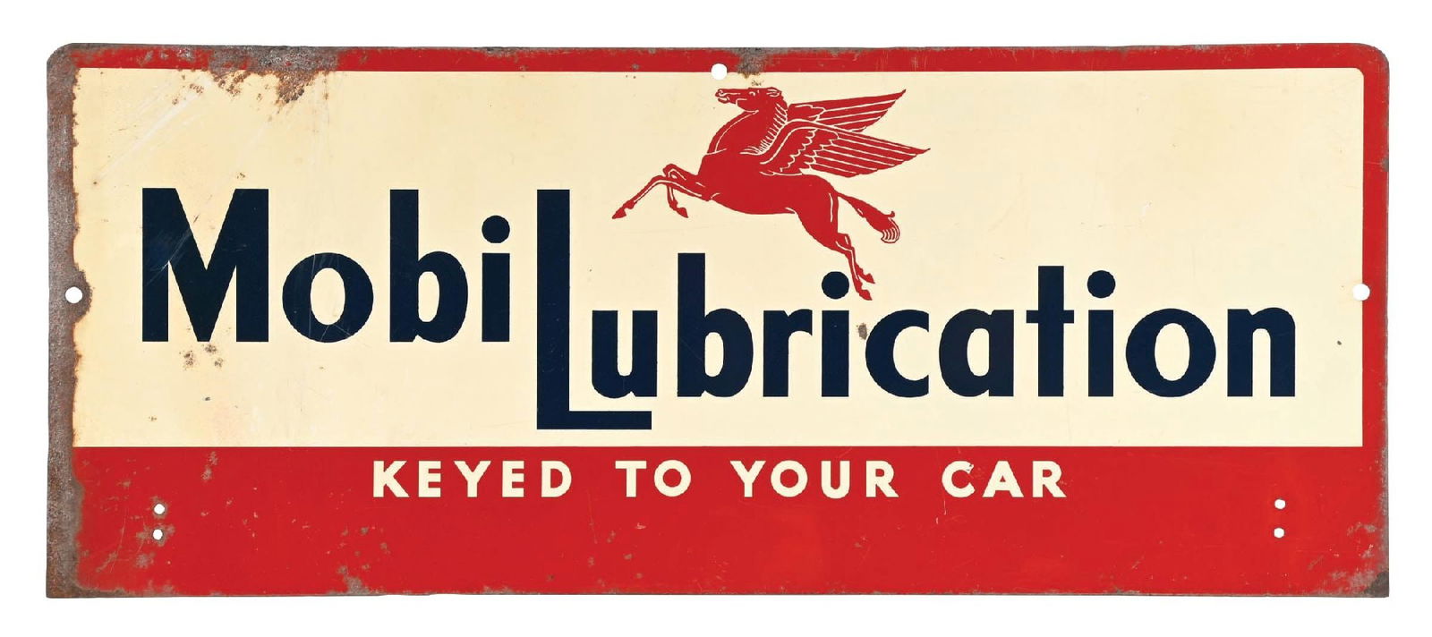 MOBIL LUBRICATION "KEYED TO YOUR CAR" TIN SIGN W/ PEGASUS GRAPHIC (1 of 2)
