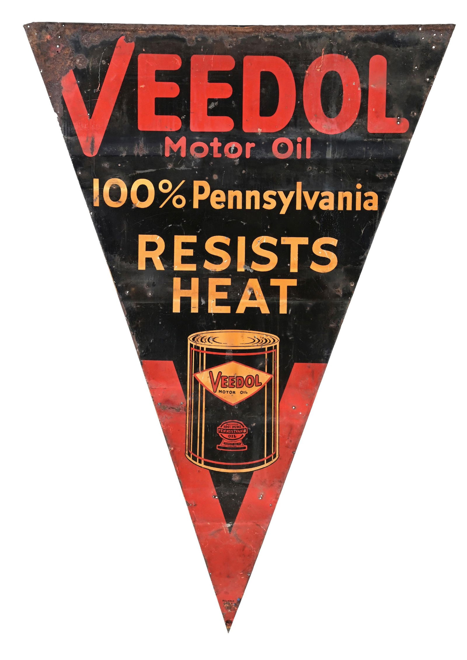 VEEDOL MOTOR OIL TIN TRIANGLE SIGN W/ CAN GRAPHIC (1 of 3)