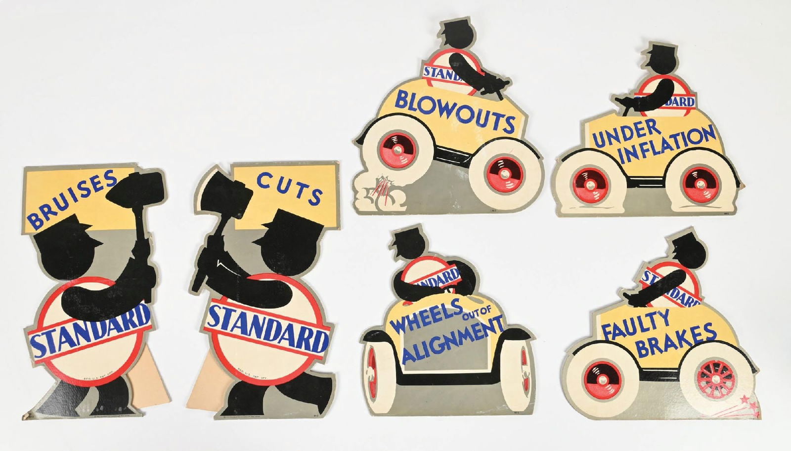 RARE SET OF SIX STANDARD OIL COMPANY EASEL BACK SERVICE STATION DISPLAY SIGNS (1 of 3)