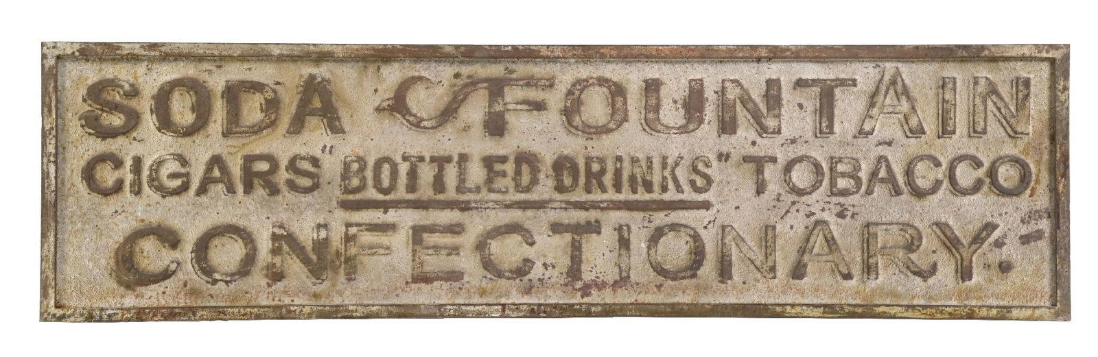 SODA FOUNTAIN CIGARS & TOBACCO EMBOSSED TIN SIGN (1 of 2)