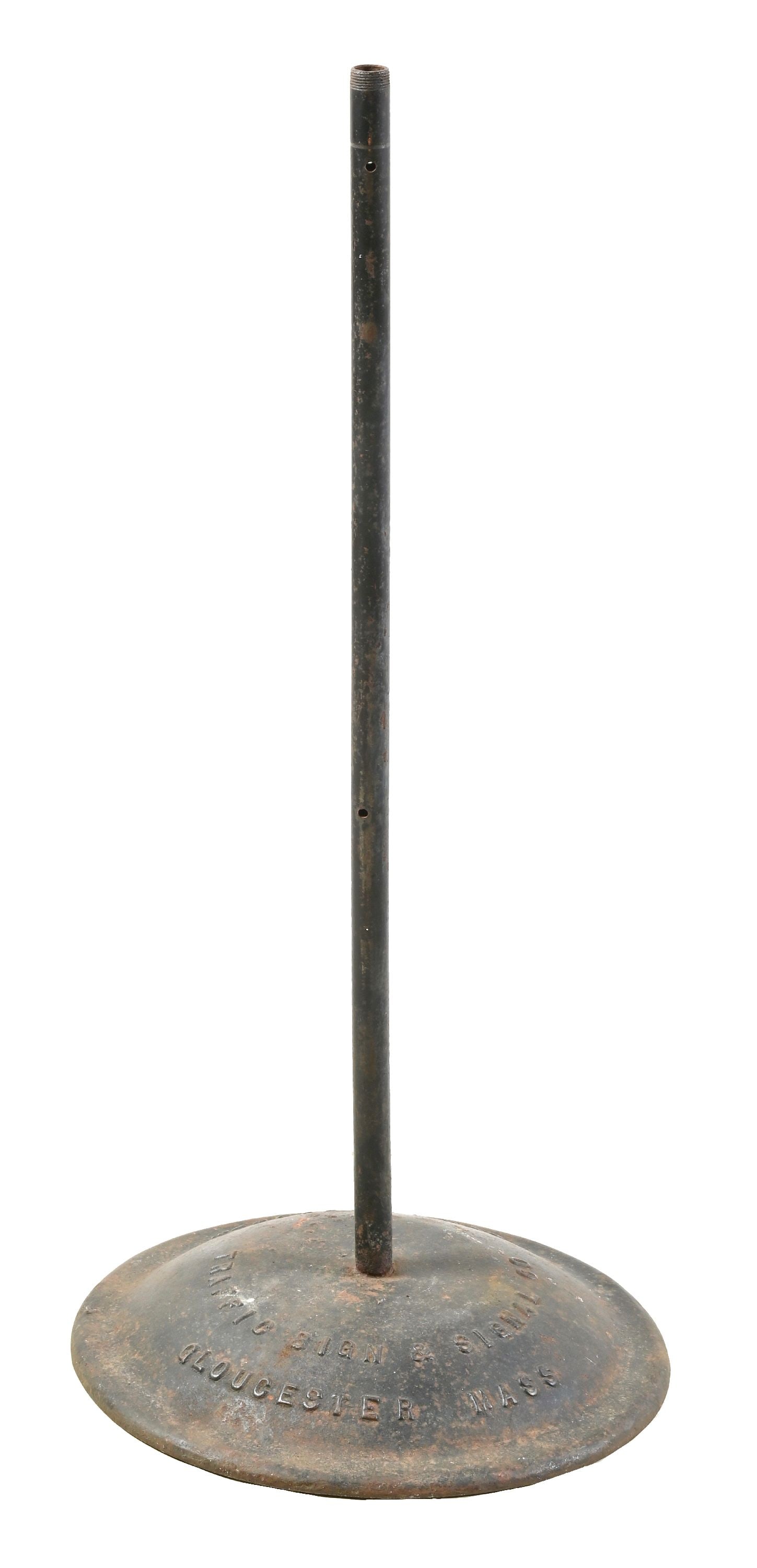 TRAFFIC SIGN & SIGNAL CO. CAST IRON SIGN BASE & POLE: CONDITION: Excellent original condition, showing no areas of damage with a great patina to the paint. Light surface rust with clean lettering, pole in very good condition. This is not a standard shipp
