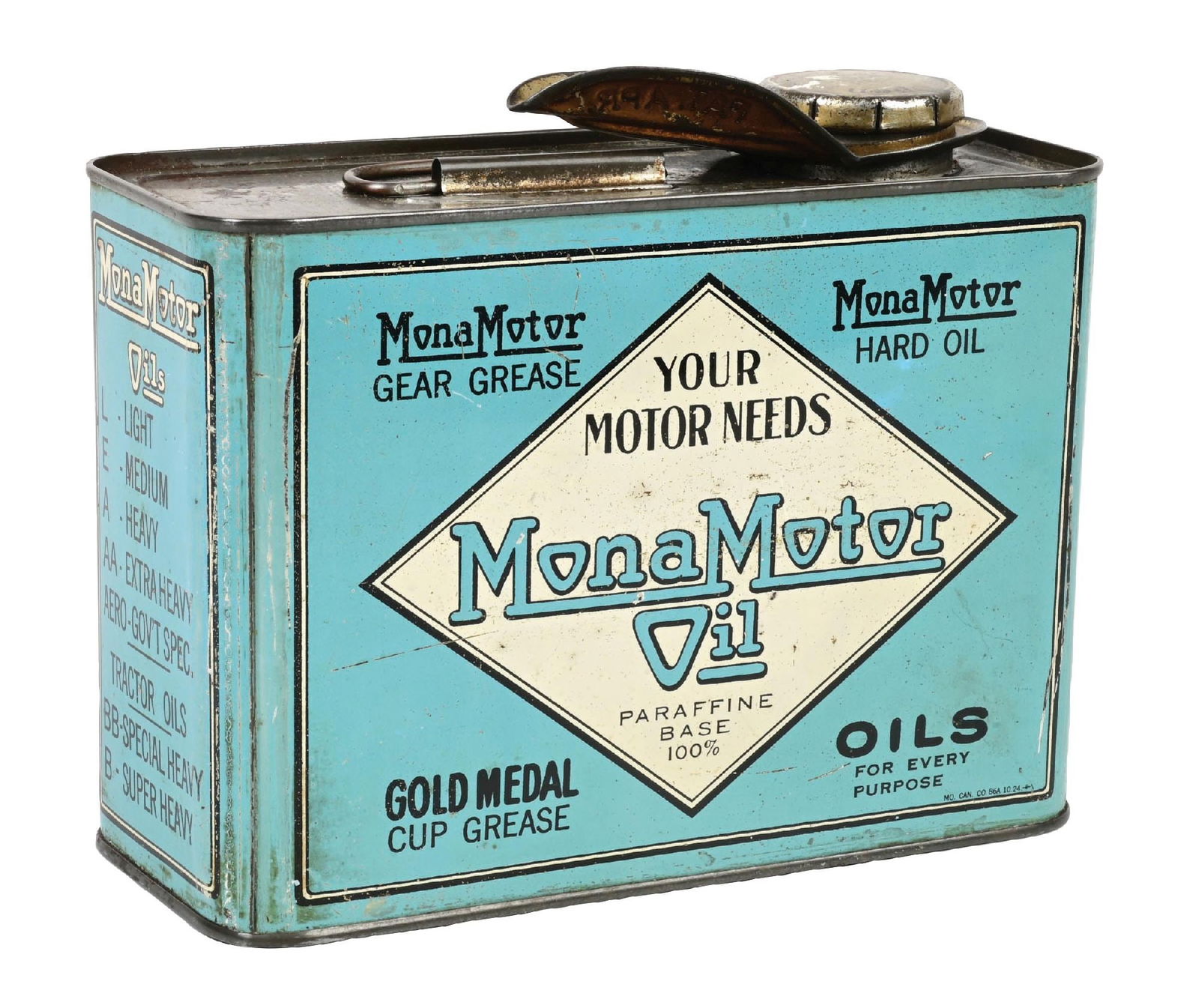 MONA MOTOR OIL HALF GALLON CAN W/ CAR, TRACTOR & MOTORCYCLE GRAPHIC (1 of 4)
