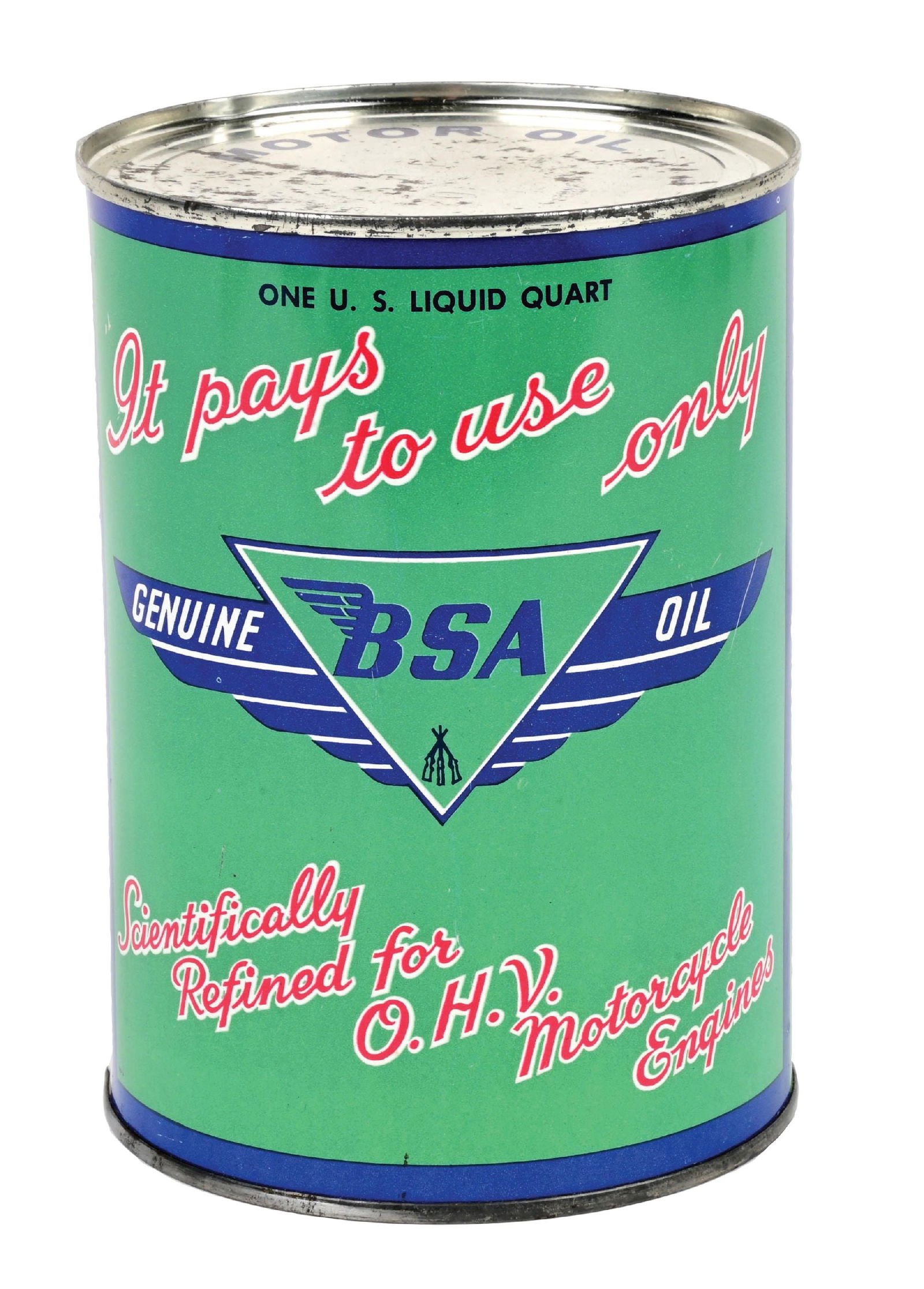 IT PAYS TO USE ONLY BSA MOTORCYCLE MOTOR OIL ONE QUART CAN (1 of 6)