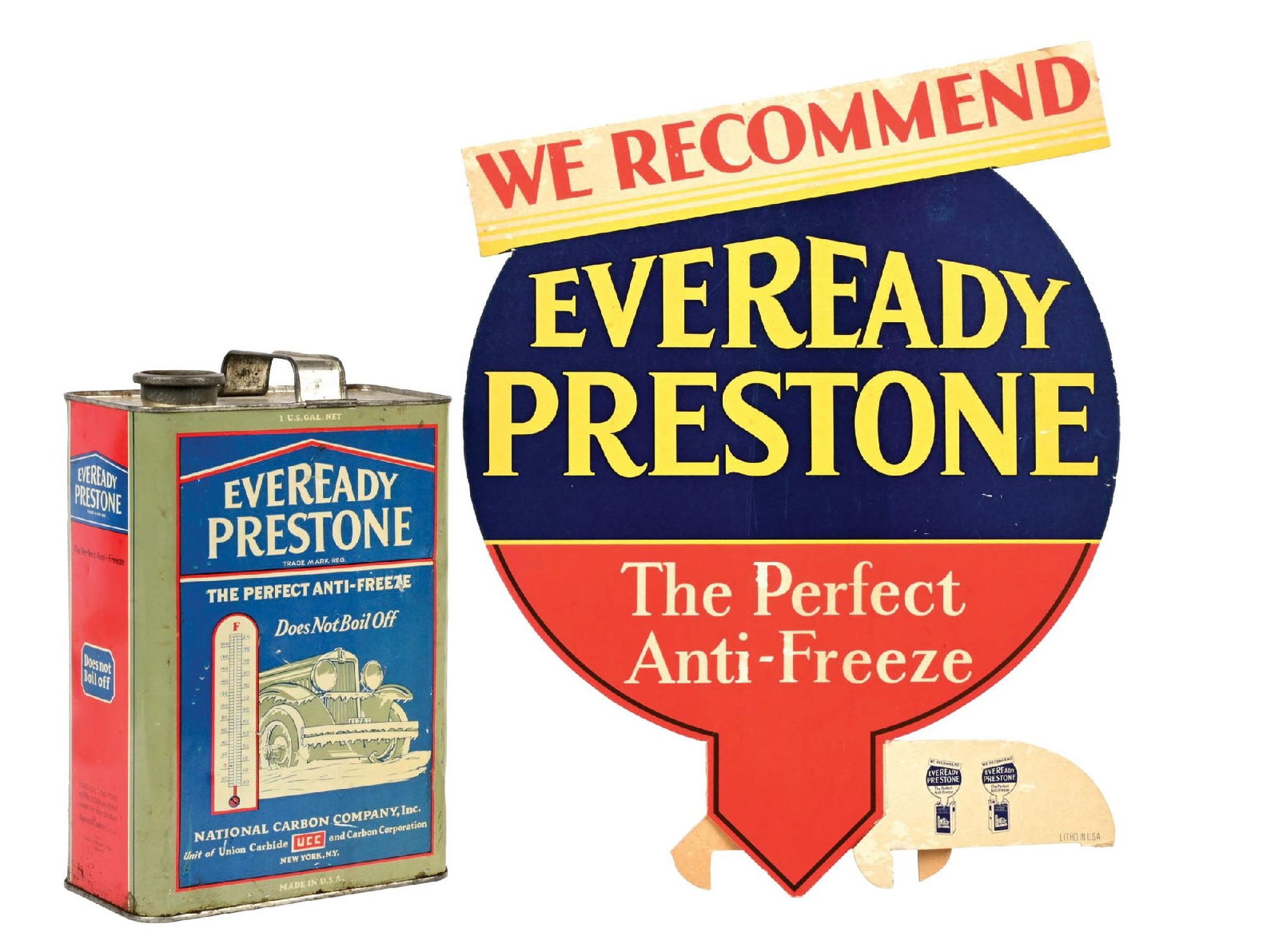 WE RECCOMMEND EVEREADY PRESTONE ANTI-FREEZE CARD STOCK STORE DISPLAY W/ ONE GALLON DISPLAY CAN. (1 of 2)