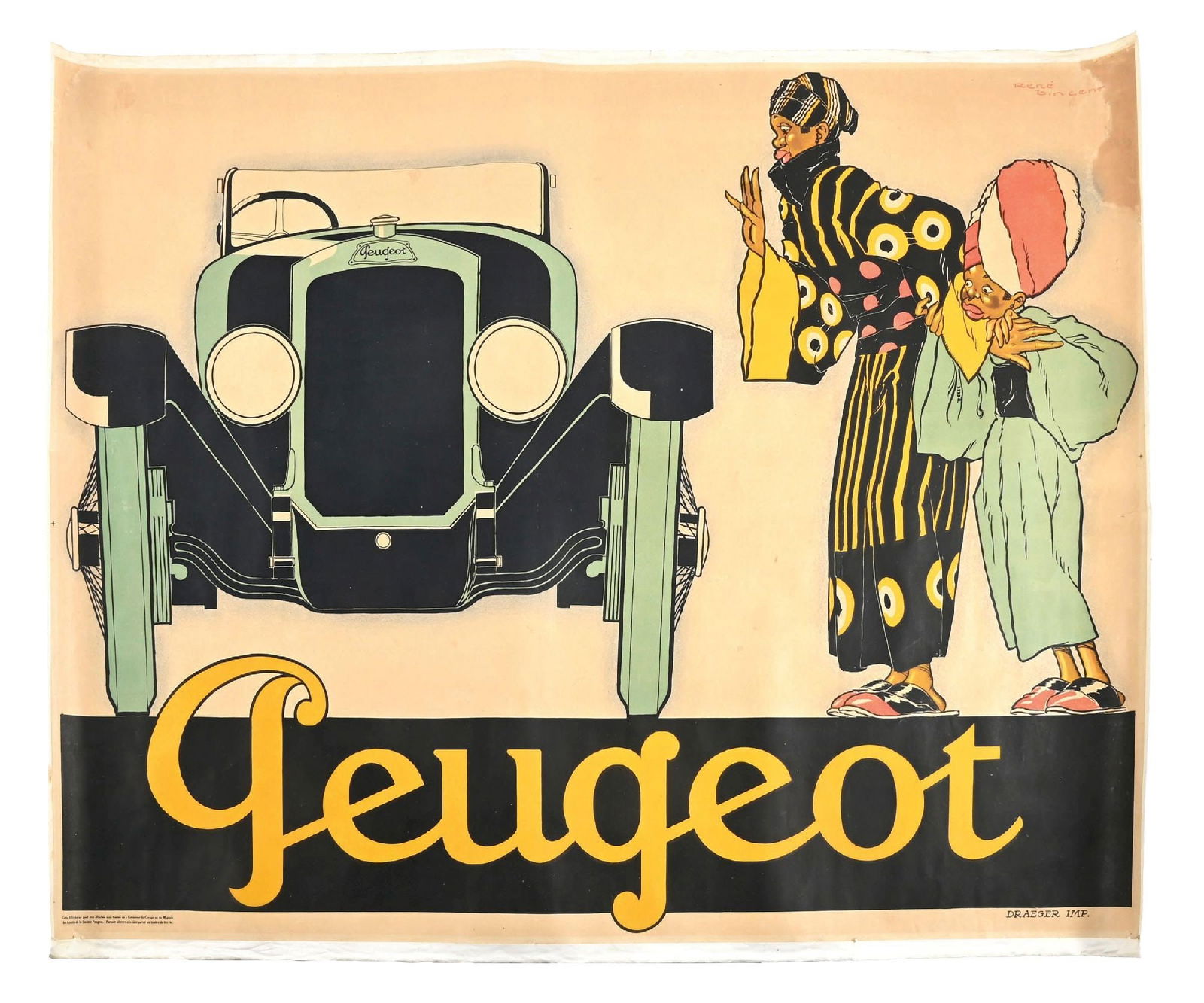 LARGE & OUTSTANDING PEUGEOT PAPER POSTER BY RENE VINCENT. (1 of 5)