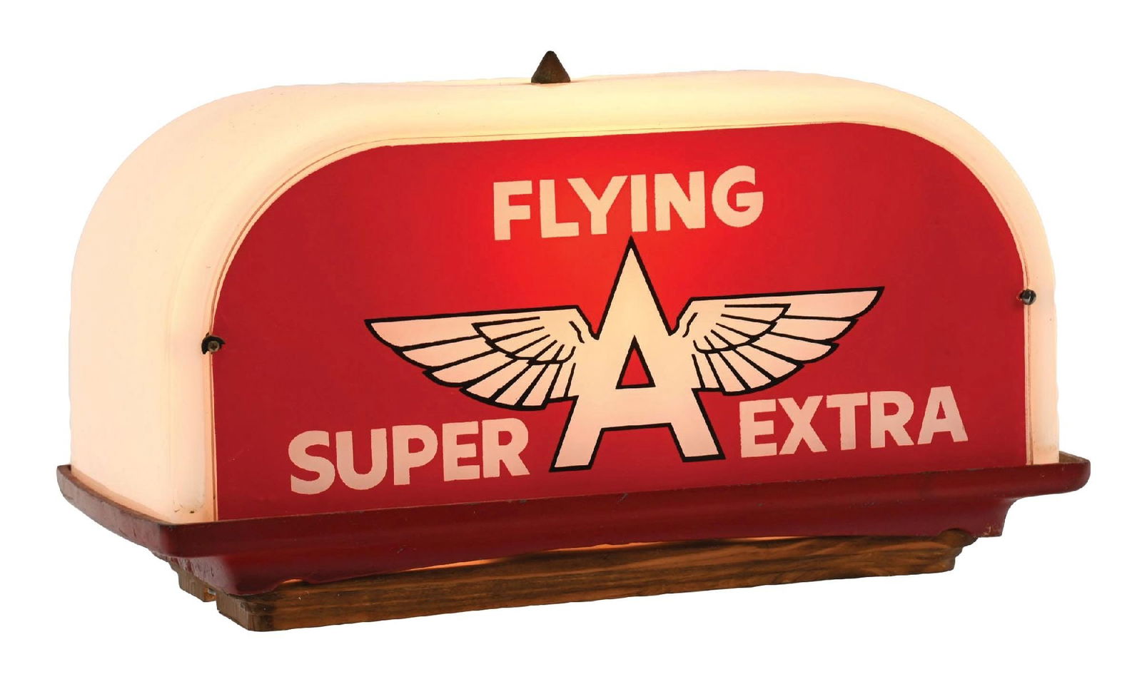 FLYING A SUPER EXTRA GASOLINE COMPLETE SHOEBOX GLOBE W/ METAL BASE (1 of 5)