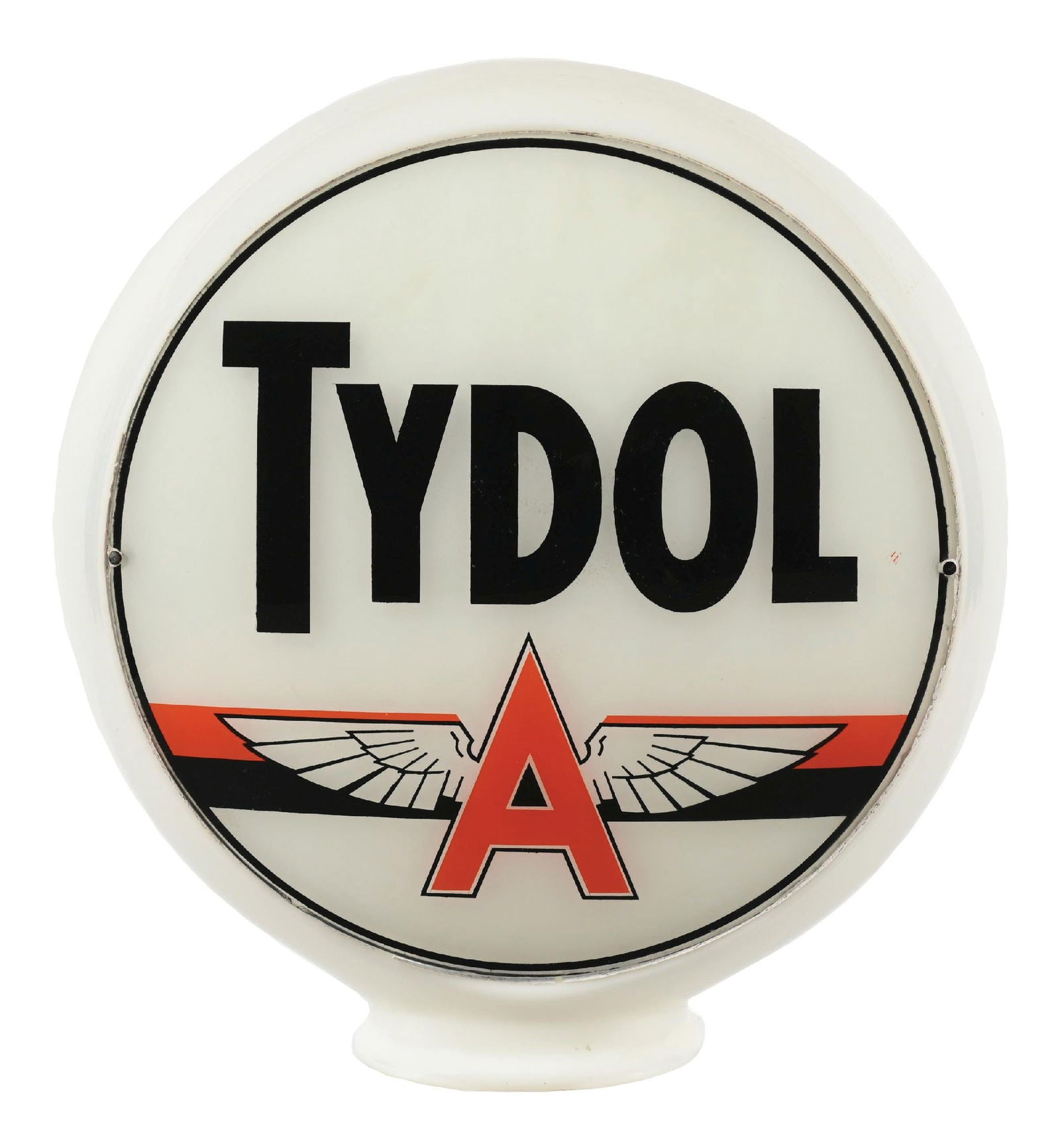 TYDOL FLYING A GASOLINE COMPLETE 13.5" GLOBE ON WIDE MILK GLASS BODY. (1 of 4)