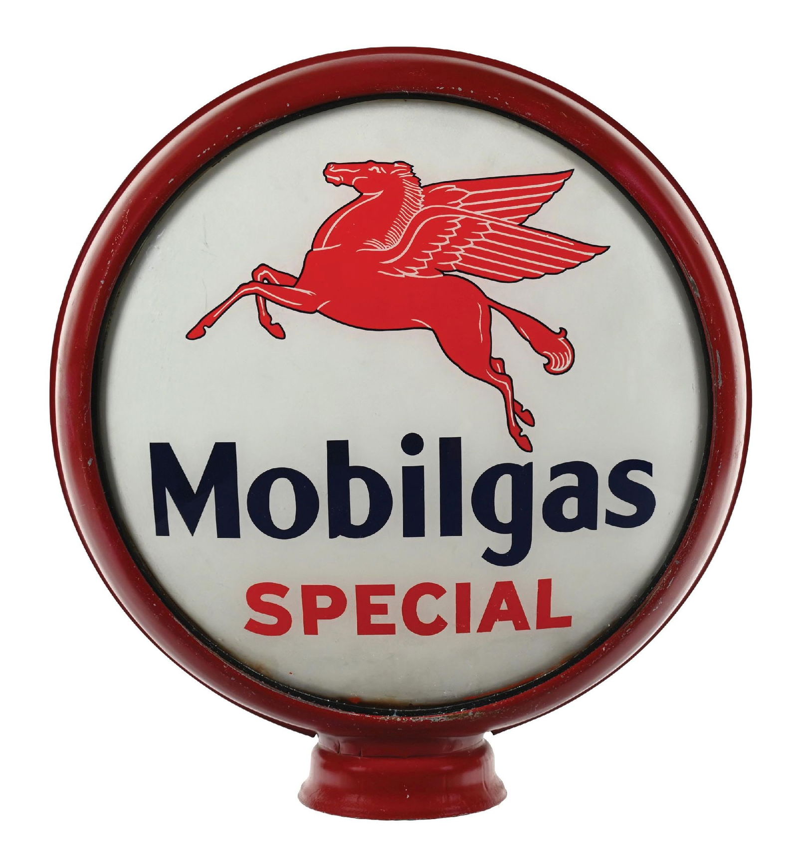 MOBILGAS SPECIAL GASOLINE COMPLETE 16.5" GLOBE ON METAL HIGH PROFILE BODY. (1 of 4)