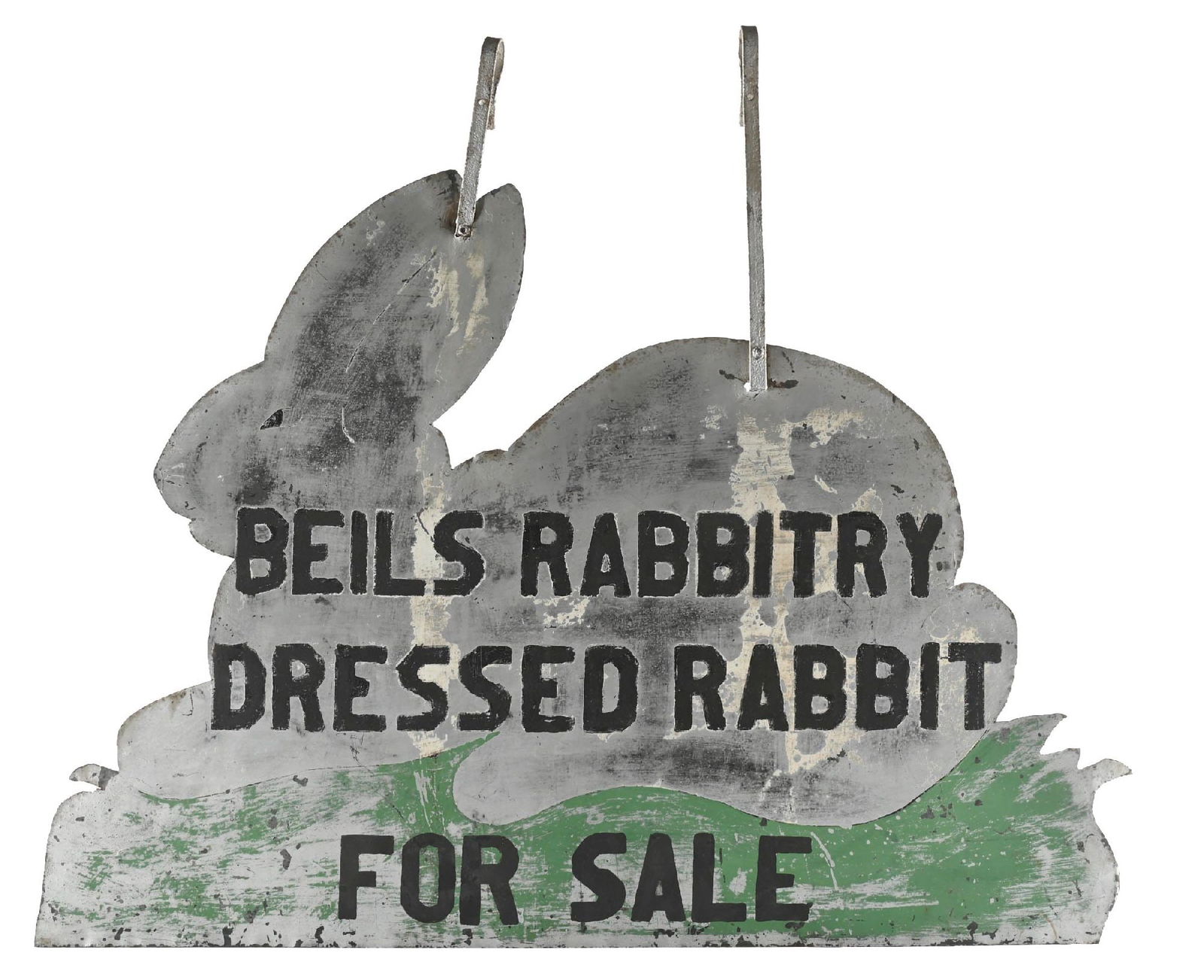 BEILS RABBITRY DRESSED RABBIT FOR SALE HAND-PAINTED FIGURAL METAL TRADE SIGN (1 of 2)