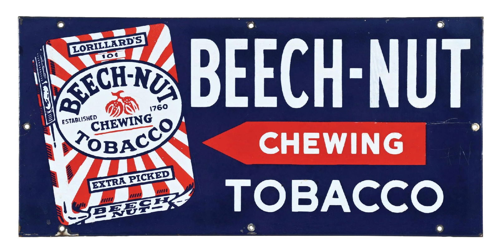 PORCELAIN ADVERTISING SIGN FOR BEECH-NUT CHEWING TOBACCO (1 of 2)