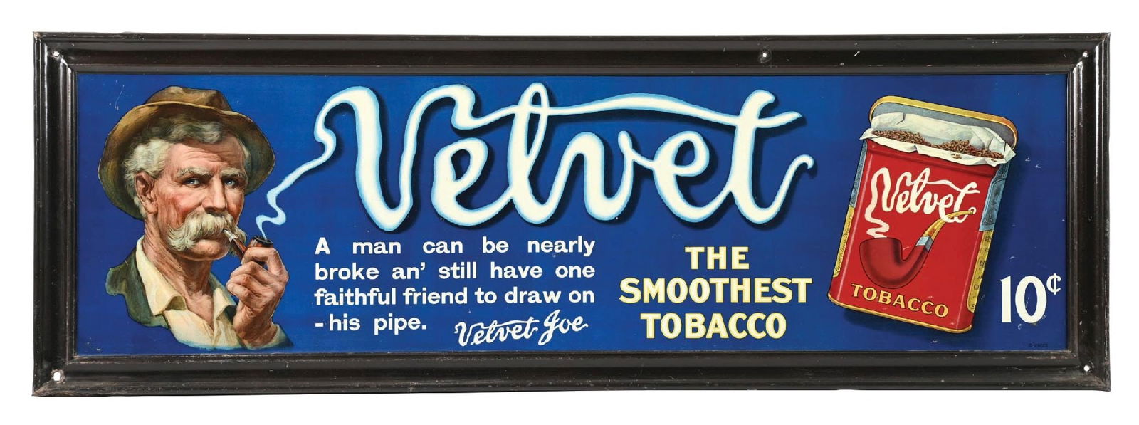 TIN SELF FRAMED ADVERTISEMENT FOR VELVET TOBACCO (1 of 3)