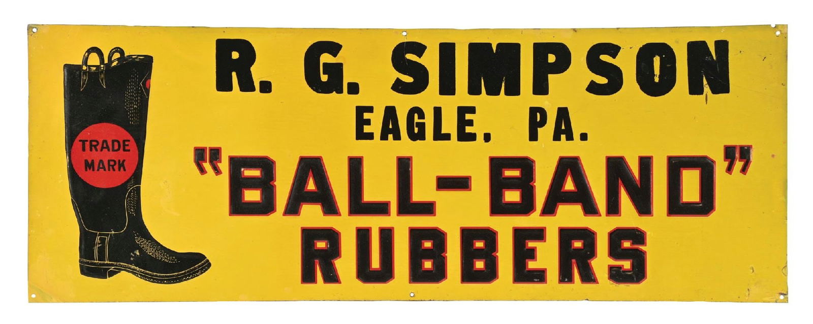 TIN EMBOSSED SIGN ADVERTISING BALL-BAND BOOT RUBBERS (1 of 2)