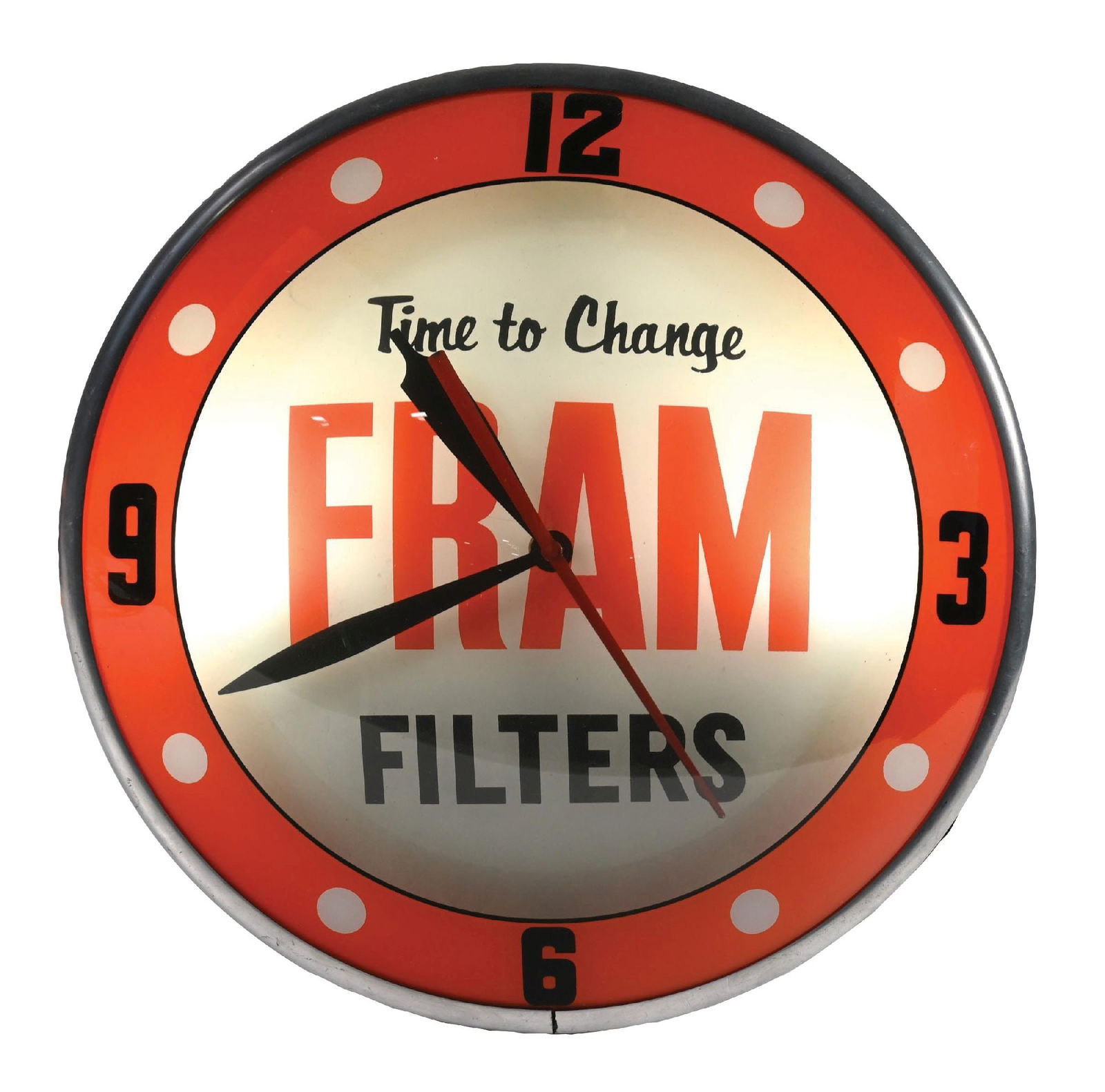 TIME TO CHANGE TO FRAM FILTERS LIGHT-UP DOUBLE BUBBLE CLOCK (1 of 3)