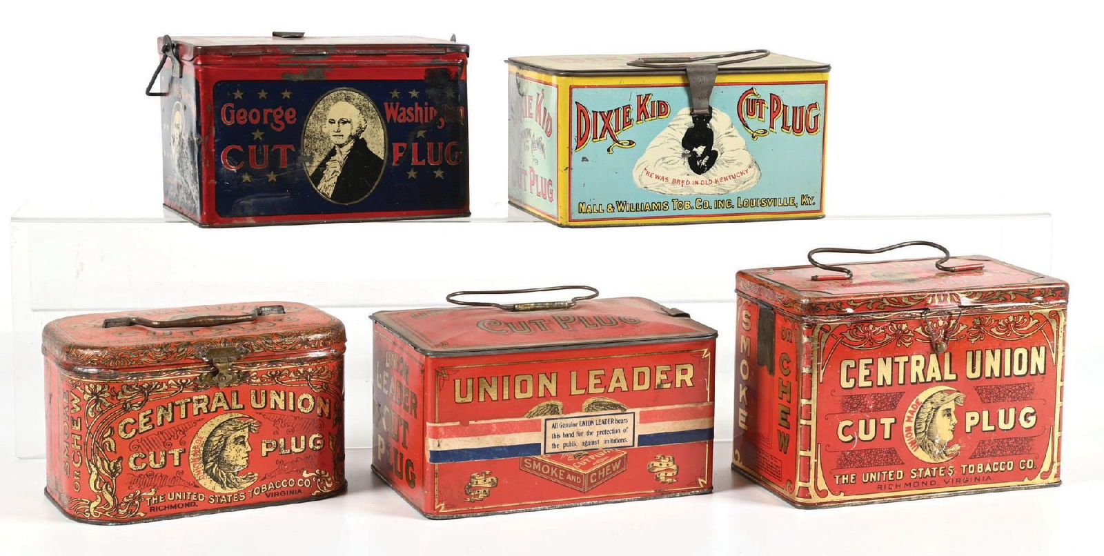 COLLECTION OF 5: VARIOUS LUNCH PAIL-STYLE TOBACCO TINS (1 of 4)
