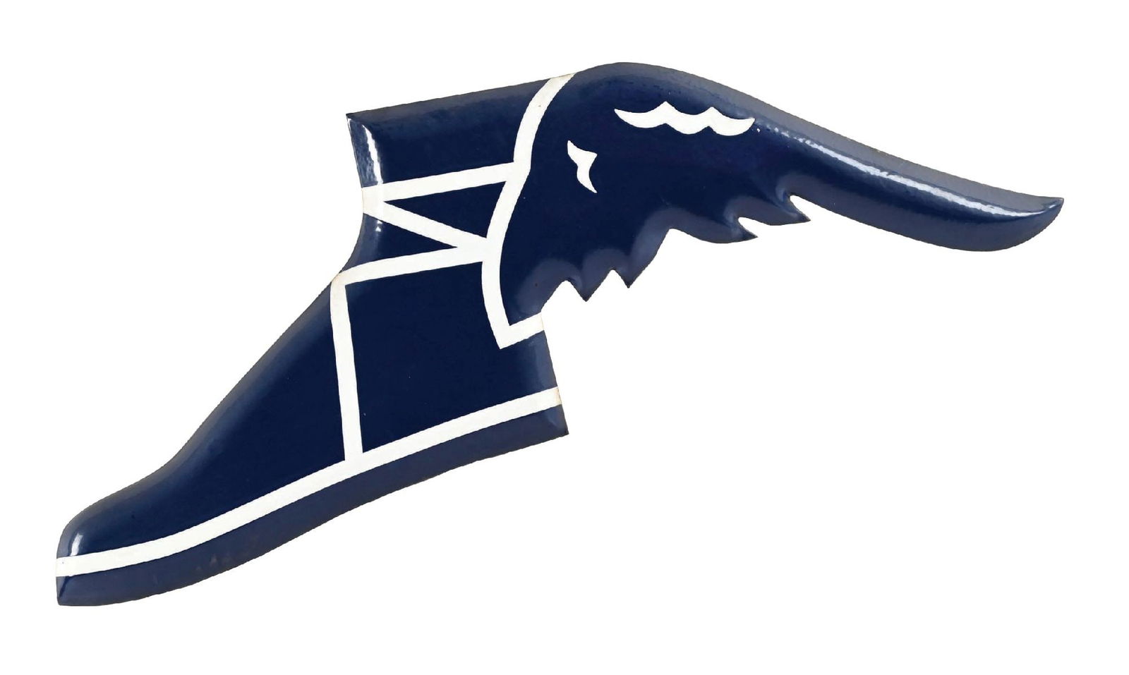 GOODYEAR TIRES WINGED FOOT FIGURAL PORCELAIN SIGN: SSP. CONDITION: Bright and glossy throughout the field, showing minor areas of light wear and surface scratching. Light areas of dullness along the outer edges. Original hanging tabs in excellent