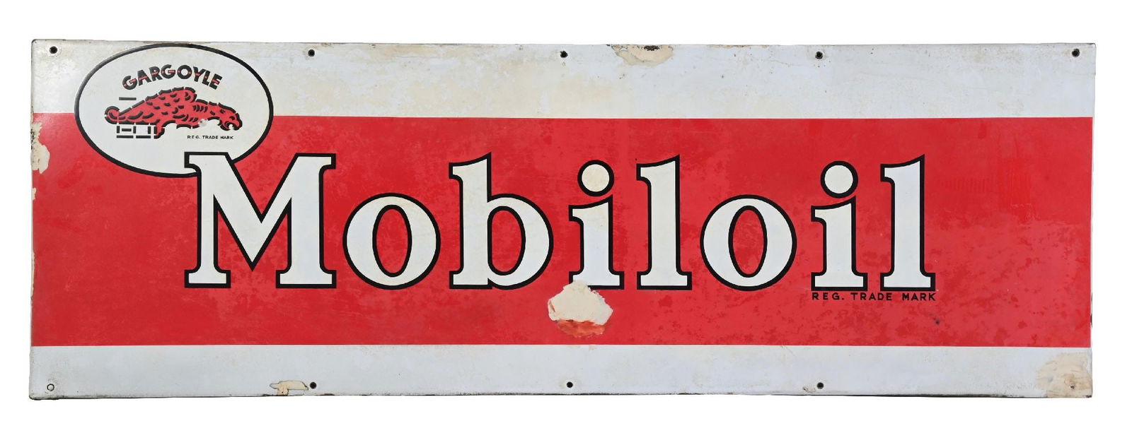GARGOYLE MOBILOIL PORCELAIN SIGN W/ COOKIE CUTTER EDGE (1 of 2)