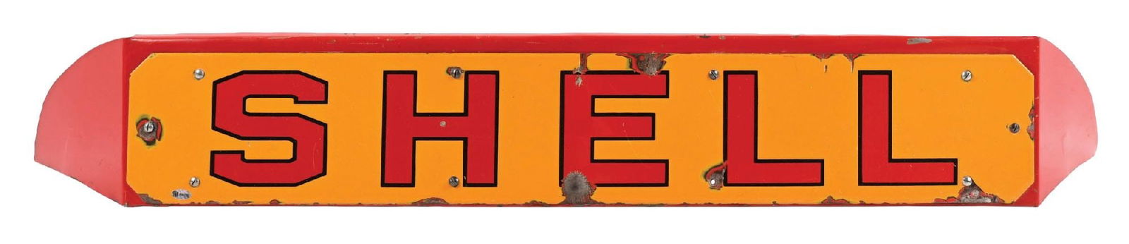 SHELL GASOLINE PORCELAIN TRUCK TOPPER SIGN W/ ORIGINAL METAL BACKING (1 of 2)