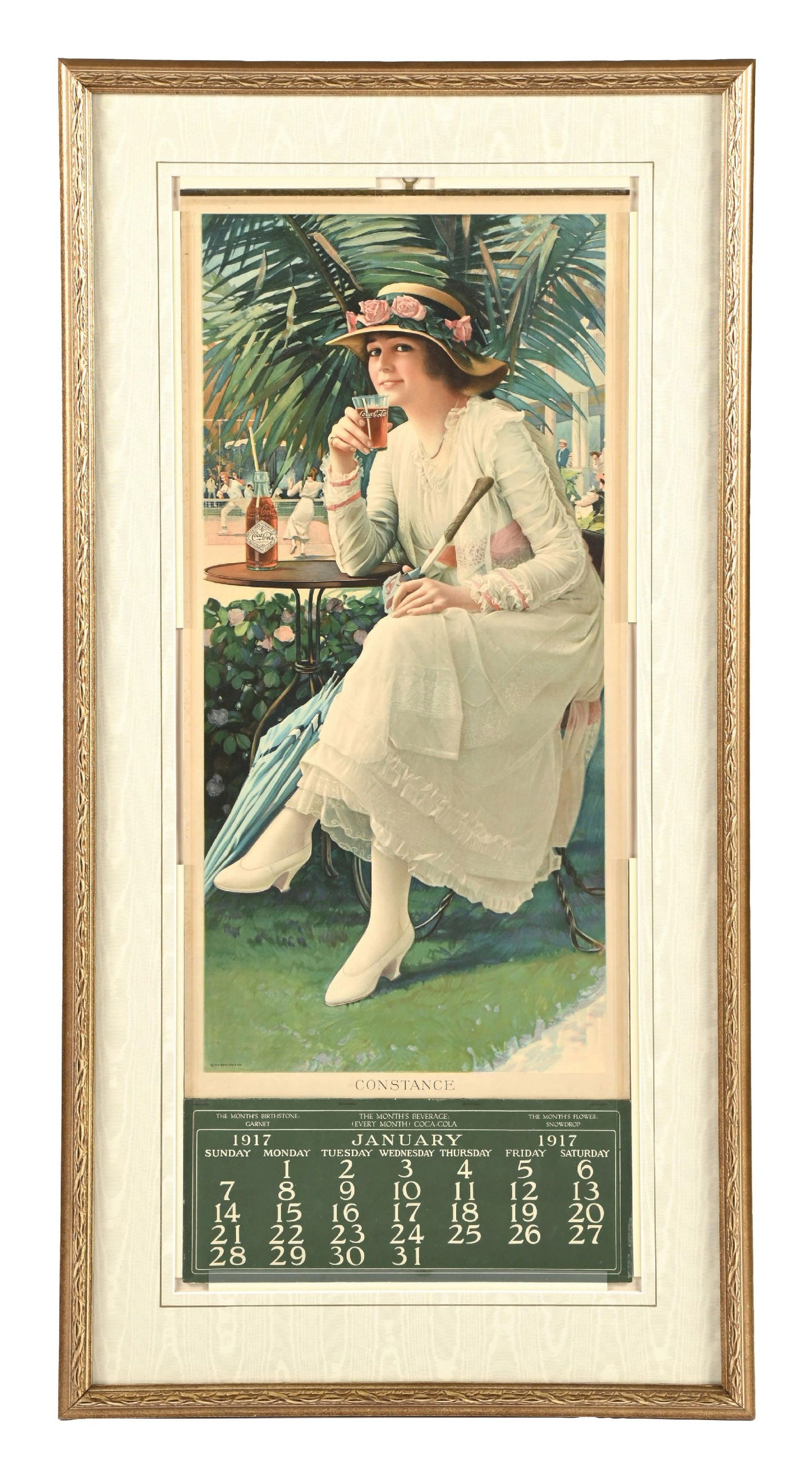 COCA-COLA "CONSTANCE" JANUARY 1917 FRAMED ADVERTISING CALENDAR (1 of 3)