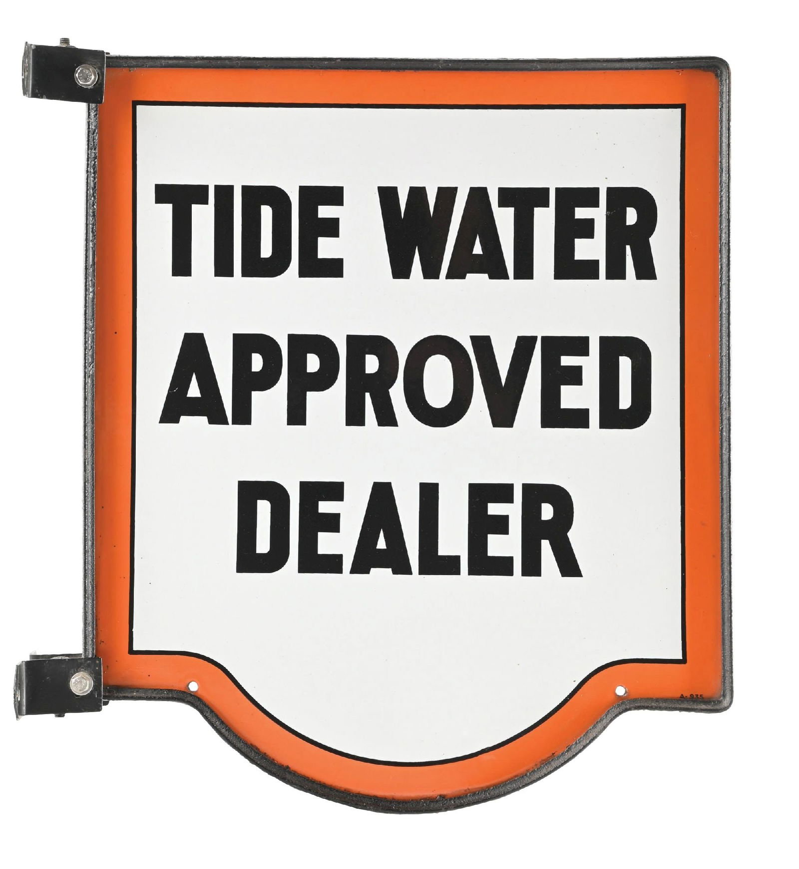 TIDE WATER APPROVED DEALER PORCELAIN SIGN W/ ORIGINAL IRON FRAME (1 of 3)