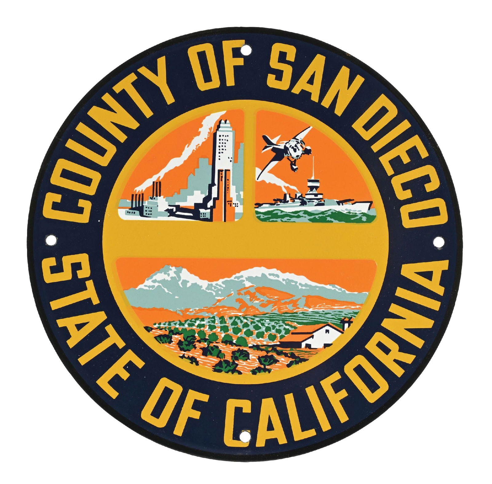 COUNTY OF SAN DIEGO CALIFORNIA PORCELAIN MUNICIPAL SIGN (1 of 2)