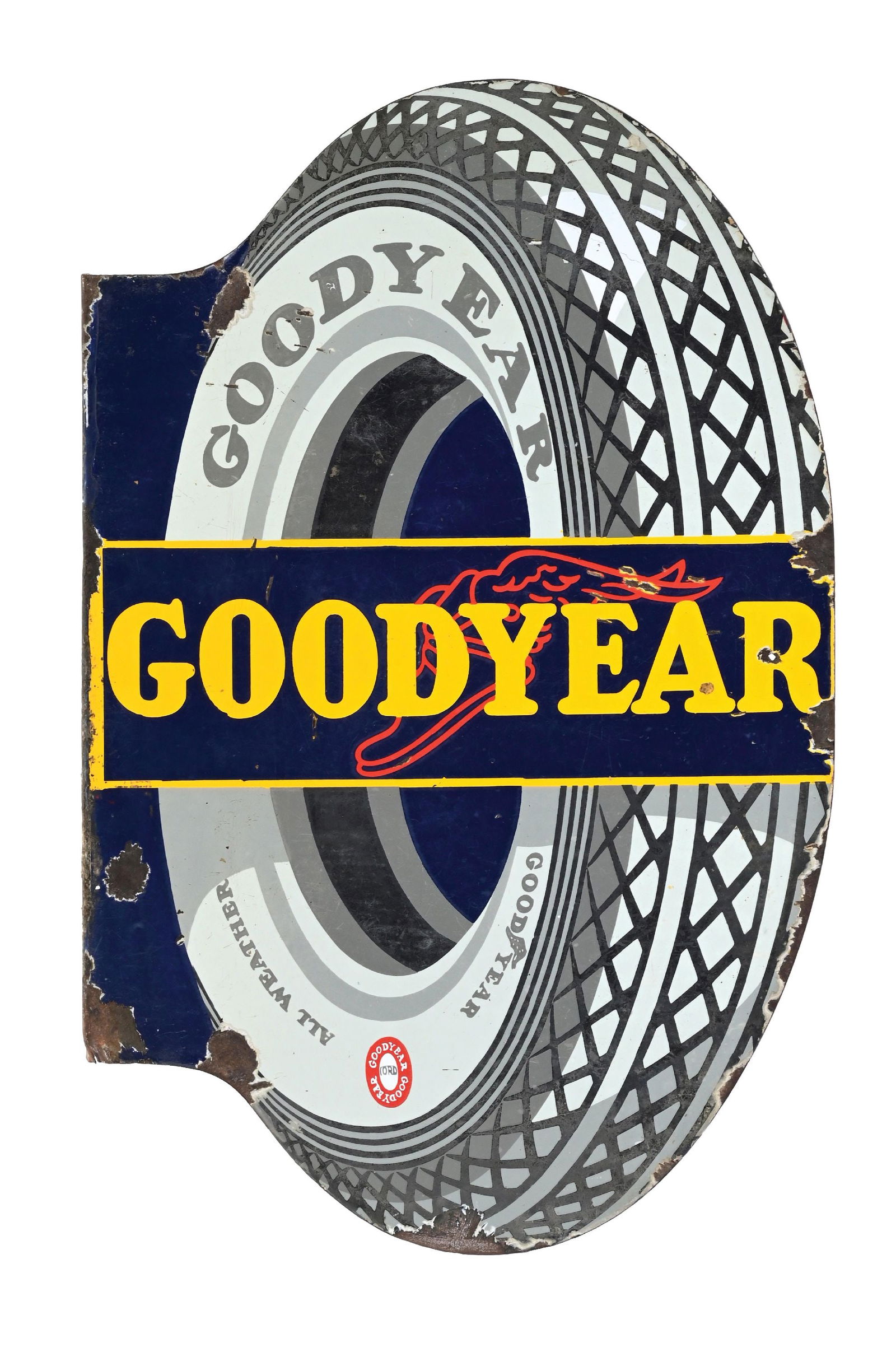 GOODYEAR TIRES PORCELAIN FLANGE SIGN (1 of 2)