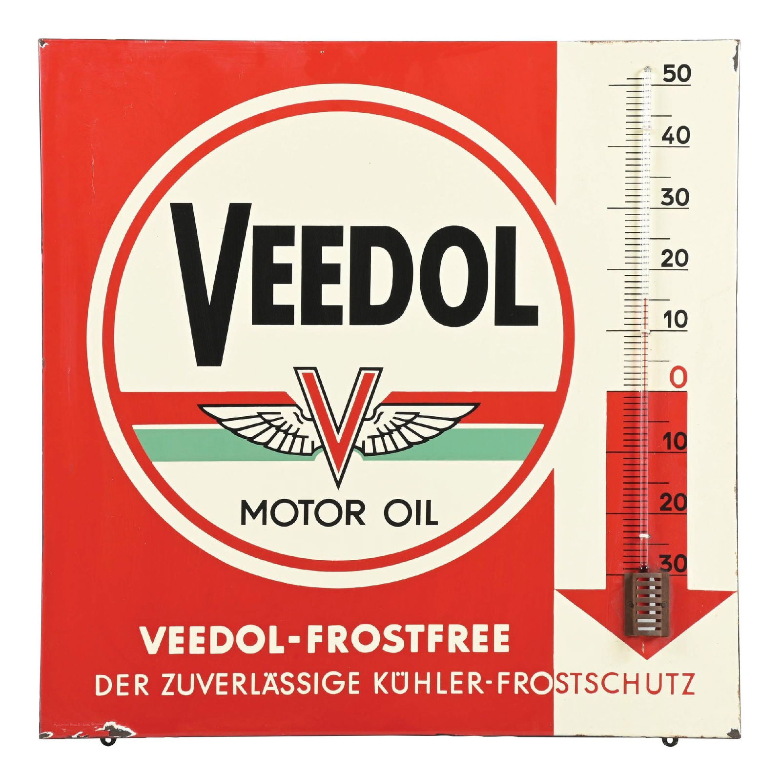 VEEDOL MOTOR OIL PORCELAIN THERMOMETER W/ COOKIE CUTTER OUTER EDGE (1 of 2)