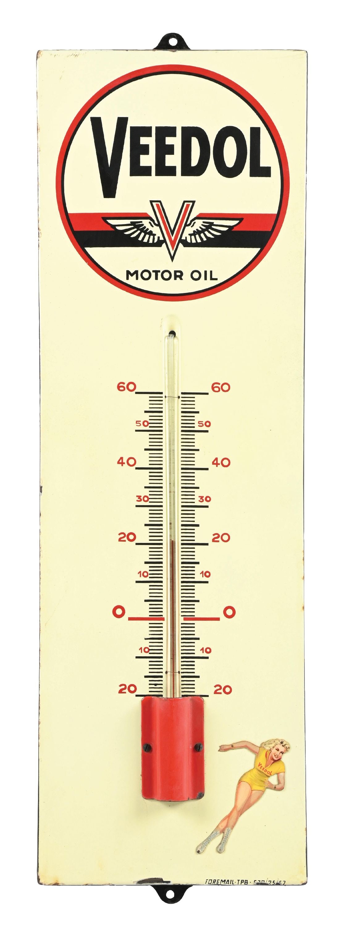 VEEDOL MOTOR OIL PORCELAIN THERMOMETER (1 of 3)