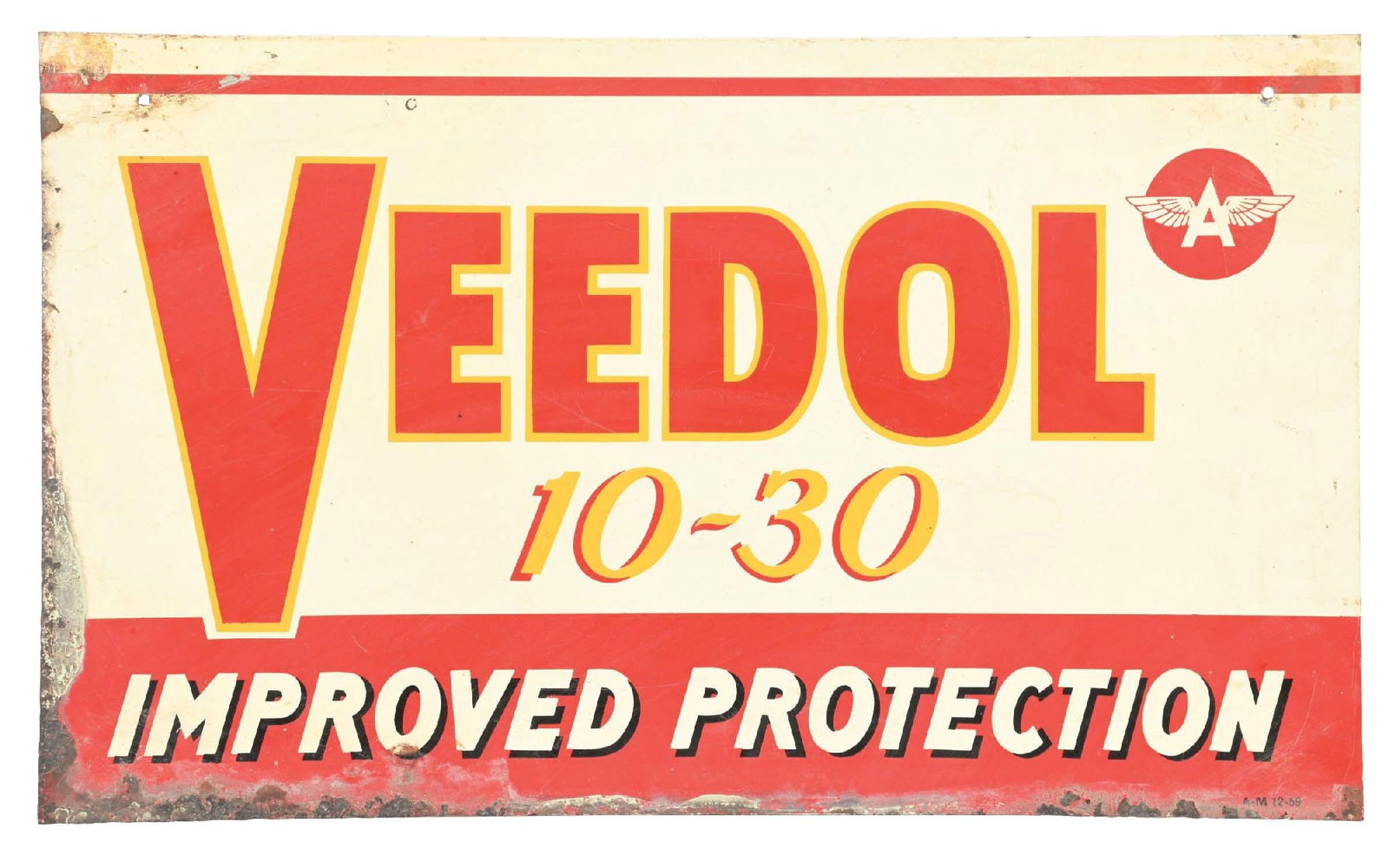 VEEDOL 10-30 MOTOR OIL "IMPROVED PROTECTION" TIN SIGN (1 of 3)