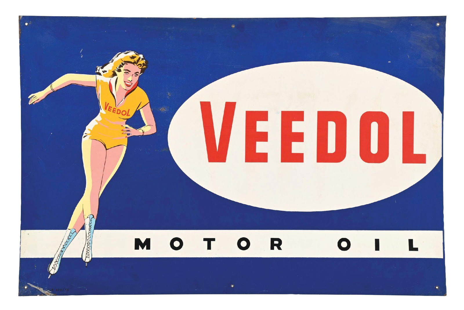 VEEDOL MOTOR OIL TIN SIGN W/ SKATER GIRL GRAPHIC (1 of 2)