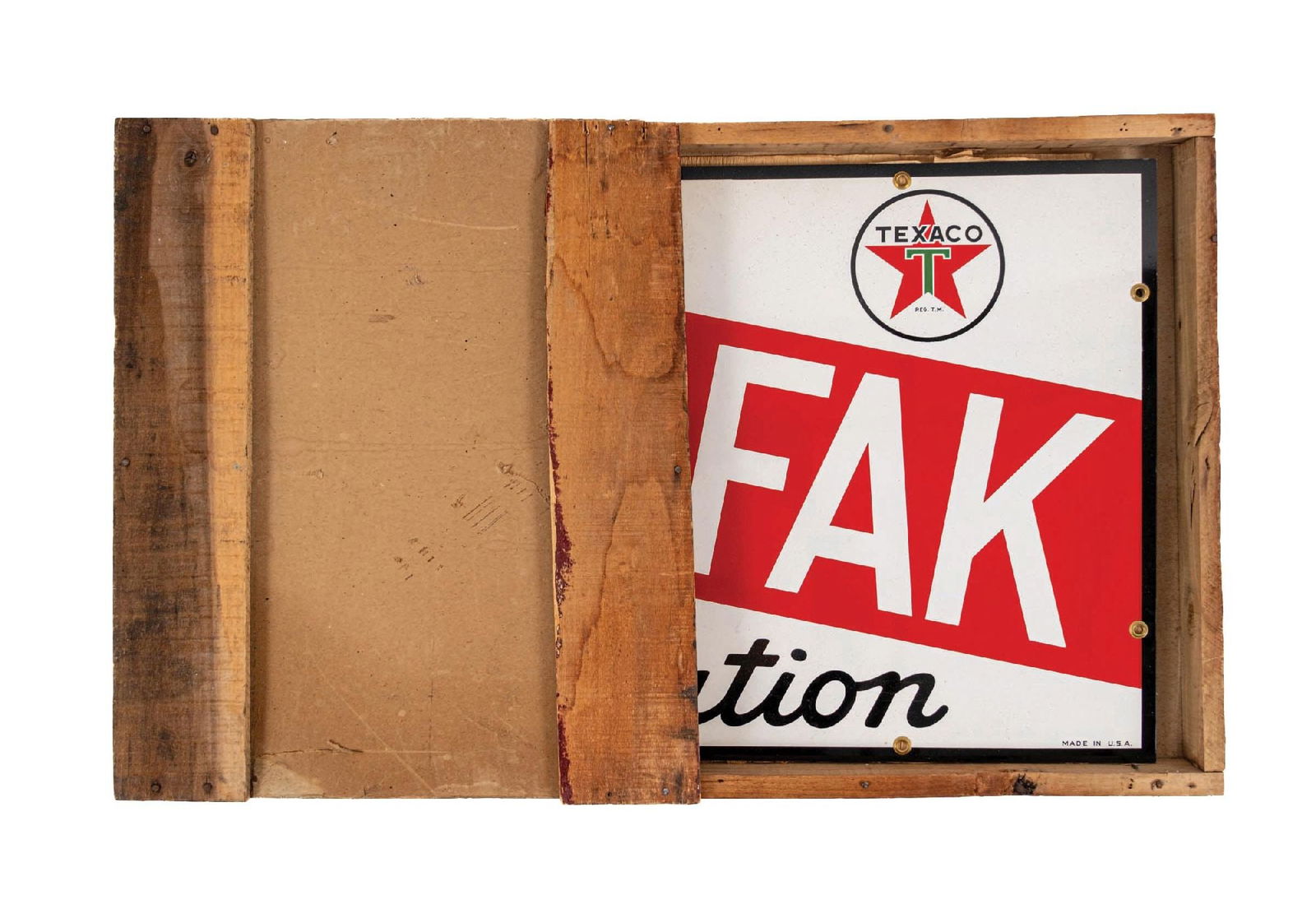 COLLECTION OF 2: NEW OLD STOCK TEXACO MARFAK LUBRICATION SIGNS W/ ORIGINAL CRATE (1 of 3)