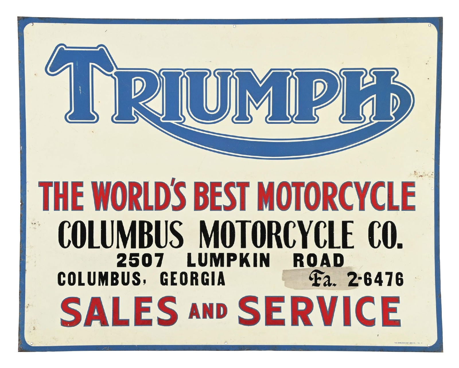 TRIUMPH MOTORCYCLES SALES & SERVICE EMBOSSED TIN SIGN (1 of 3)